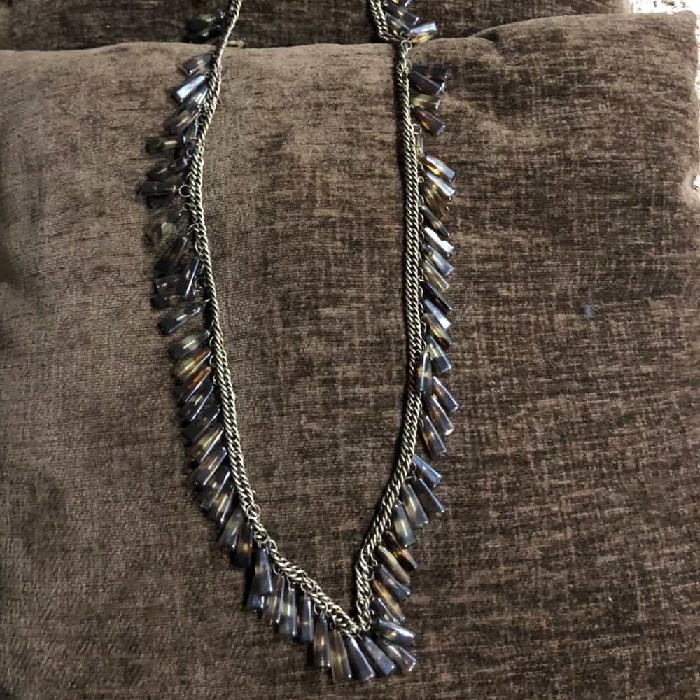 Long Tortoise and Antique Gold Tone Necklace